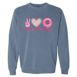 Funny Doughnut Donut Lover Peace Love Donuts Themed Garment-Dyed Sweatshirt