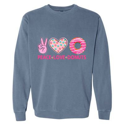 Funny Doughnut Donut Lover Peace Love Donuts Themed Garment-Dyed Sweatshirt