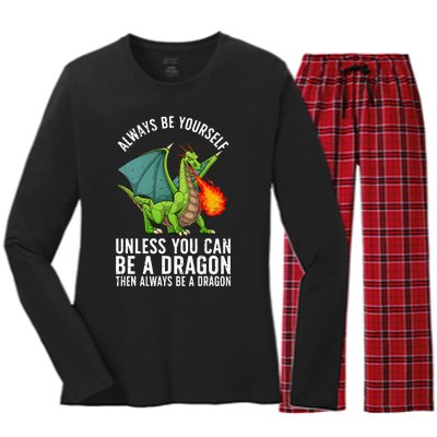 Funny Dragon Design For Men Women Kids Fantasy Dragon Lover Women's Long Sleeve Flannel Pajama Set 