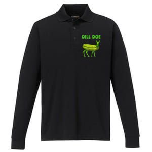 Funny Dill Doe Women Deer Green Dill Pickle Veggie Lover Performance Long Sleeve Polo