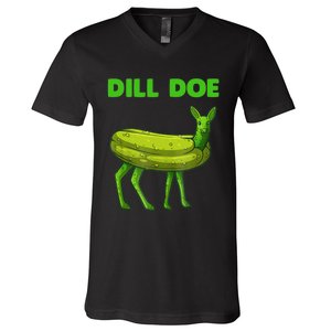 Funny Dill Doe Women Deer Green Dill Pickle Veggie Lover V-Neck T-Shirt