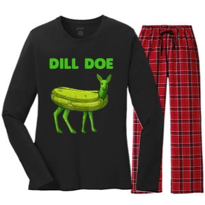 Funny Dill Doe Women Deer Green Dill Pickle Veggie Lover Women's Long Sleeve Flannel Pajama Set 