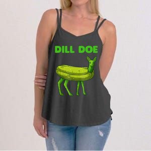 Funny Dill Doe Women Deer Green Dill Pickle Veggie Lover Women's Strappy Tank