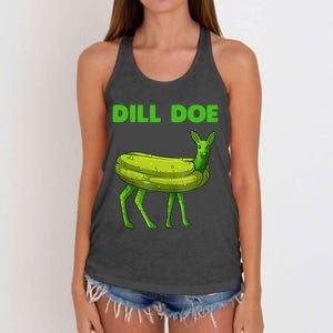 Funny Dill Doe Women Deer Green Dill Pickle Veggie Lover Women's Knotted Racerback Tank