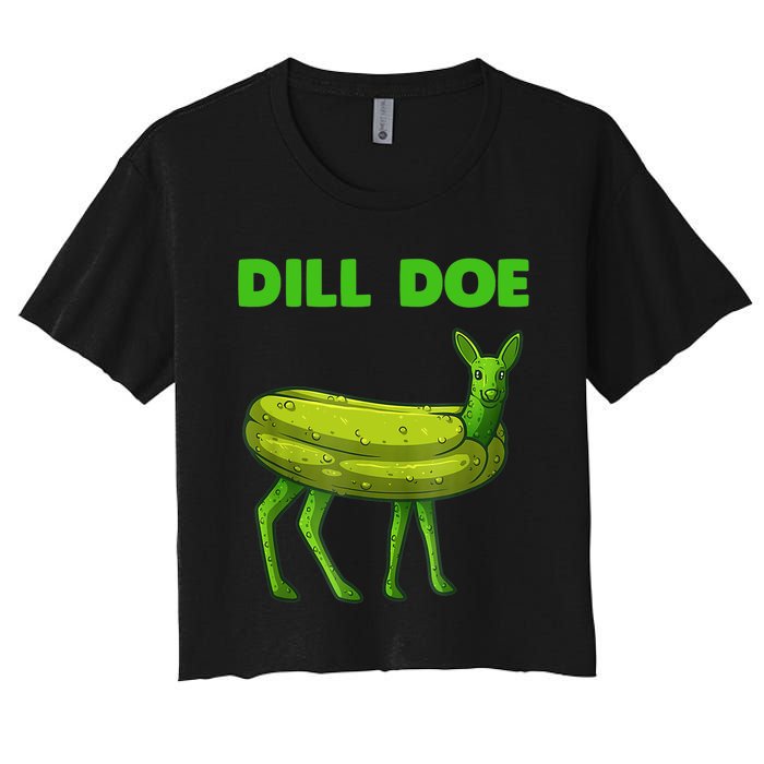 Funny Dill Doe Women Deer Green Dill Pickle Veggie Lover Women's Crop Top Tee