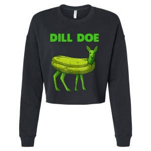 Funny Dill Doe Women Deer Green Dill Pickle Veggie Lover Cropped Pullover Crew