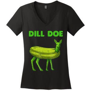 Funny Dill Doe Women Deer Green Dill Pickle Veggie Lover Women's V-Neck T-Shirt