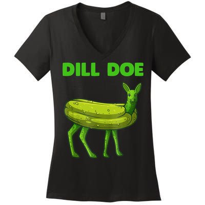 Funny Dill Doe Women Deer Green Dill Pickle Veggie Lover Women's V-Neck T-Shirt
