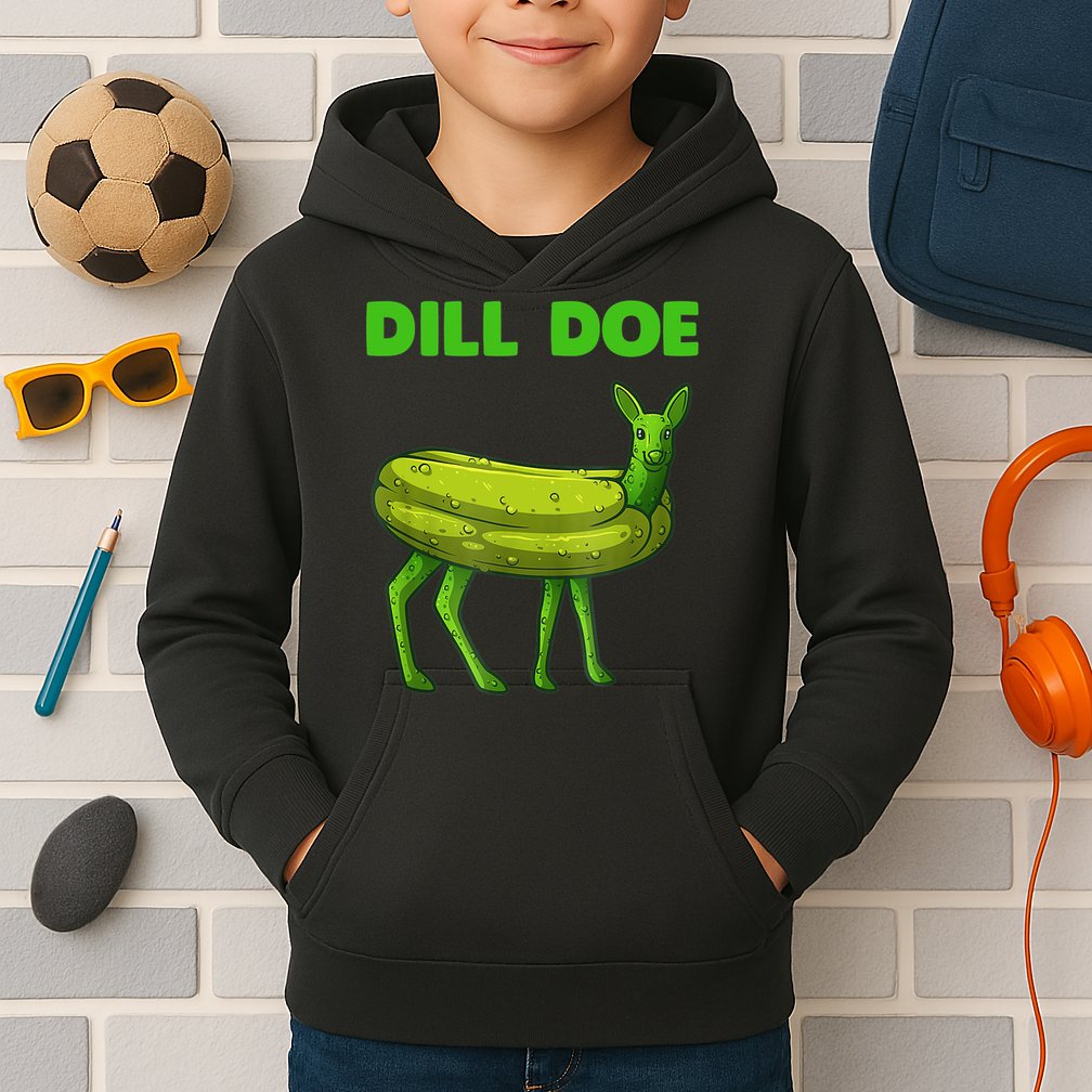 Funny Dill Doe Women Deer Green Dill Pickle Veggie Lover Kids Hoodie