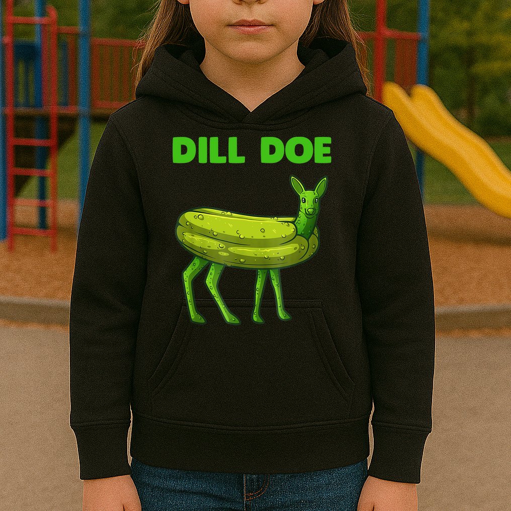 Funny Dill Doe Women Deer Green Dill Pickle Veggie Lover Kids Hoodie