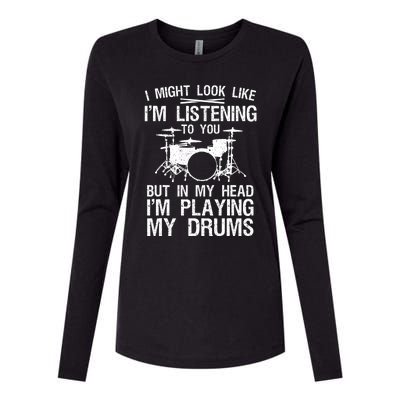 Funny Drummer Design Drumline Drumming Drummer Womens Cotton Relaxed Long Sleeve T-Shirt