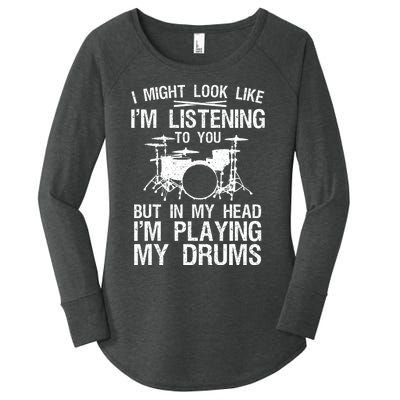 Funny Drummer Design Drumline Drumming Drummer Women's Perfect Tri Tunic Long Sleeve Shirt