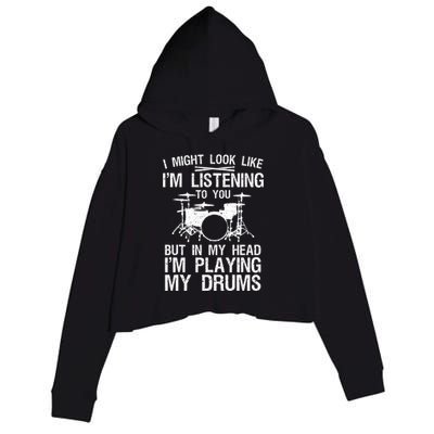 Funny Drummer Design Drumline Drumming Drummer Crop Fleece Hoodie