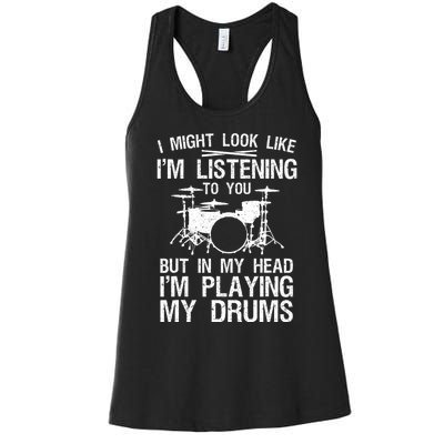 Funny Drummer Design Drumline Drumming Drummer Women's Racerback Tank