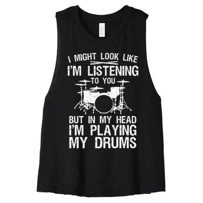 Funny Drummer Design Drumline Drumming Drummer Women's Racerback Cropped Tank