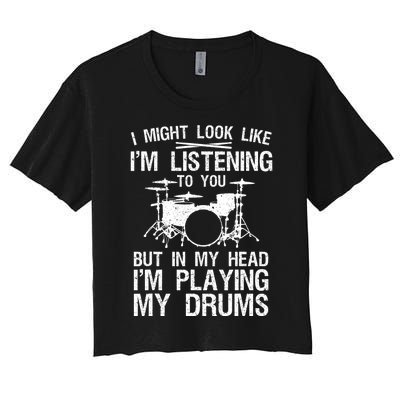 Funny Drummer Design Drumline Drumming Drummer Women's Crop Top Tee