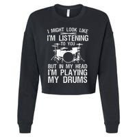 Funny Drummer Design Drumline Drumming Drummer Cropped Pullover Crew