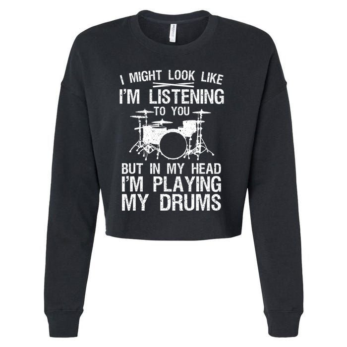 Funny Drummer Design Drumline Drumming Drummer Cropped Pullover Crew