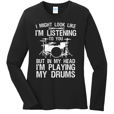 Funny Drummer Design Drumline Drumming Drummer Ladies Long Sleeve Shirt