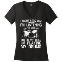 Funny Drummer Design Drumline Drumming Drummer Women's V-Neck T-Shirt