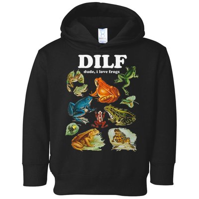 Funny DILF Damn I Love Frogs Cottagecore Aesthetic Toddler Hoodie