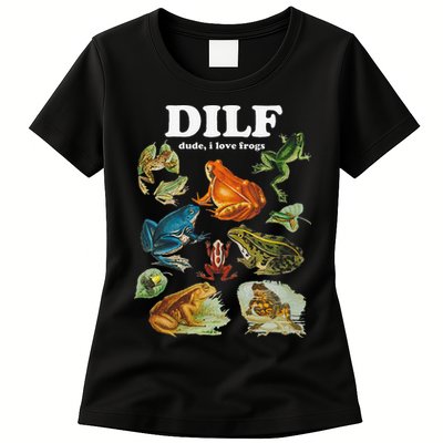 Funny DILF Damn I Love Frogs Cottagecore Aesthetic Womens T-Shirt