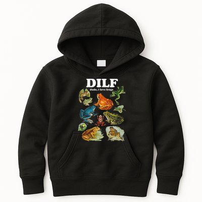 Funny DILF Damn I Love Frogs Cottagecore Aesthetic Kids Hoodie