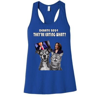 Funny Debate Election 2024 Pets Dog Cat TheyRe Eating What Women's Racerback Tank