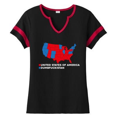 Funny Dumbfuckistan Election Map United States Of America Dumbfuckistan Ladies Halftime Notch Neck Tee