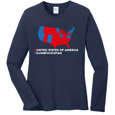 Funny Dumbfuckistan Election Map United States Of America Dumbfuckistan Ladies Long Sleeve Shirt