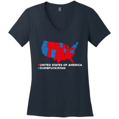 Funny Dumbfuckistan Election Map United States Of America Dumbfuckistan Women's V-Neck T-Shirt