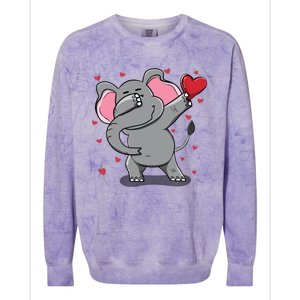 Funny Dabbing Elephant Heart Valentine's Day Gift Funny Gift Colorblast Crewneck Sweatshirt