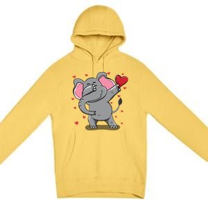 Funny Dabbing Elephant Heart Valentine's Day Gift Funny Gift Premium Pullover Hoodie