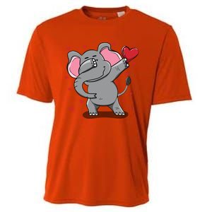 Funny Dabbing Elephant Heart Valentine's Day Gift Funny Gift Cooling Performance Crew T-Shirt