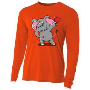 Funny Dabbing Elephant Heart Valentine's Day Gift Funny Gift Cooling Performance Long Sleeve Crew