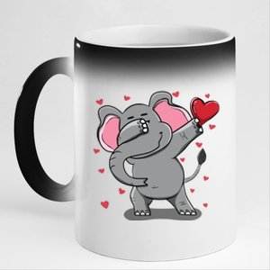 Funny Dabbing Elephant Heart Valentine's Day Gift Funny Gift 11oz Black Color Changing Mug