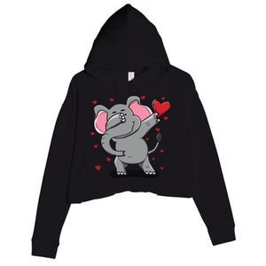 Funny Dabbing Elephant Heart Valentine's Day Gift Funny Gift Crop Fleece Hoodie