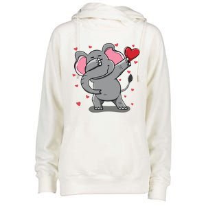 Funny Dabbing Elephant Heart Valentine's Day Gift Funny Gift Womens Funnel Neck Pullover Hood