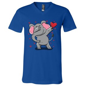 Funny Dabbing Elephant Heart Valentine's Day Gift Funny Gift V-Neck T-Shirt