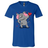 Funny Dabbing Elephant Heart Valentine's Day Gift Funny Gift V-Neck T-Shirt