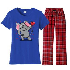 Funny Dabbing Elephant Heart Valentine's Day Gift Funny Gift Women's Flannel Pajama Set