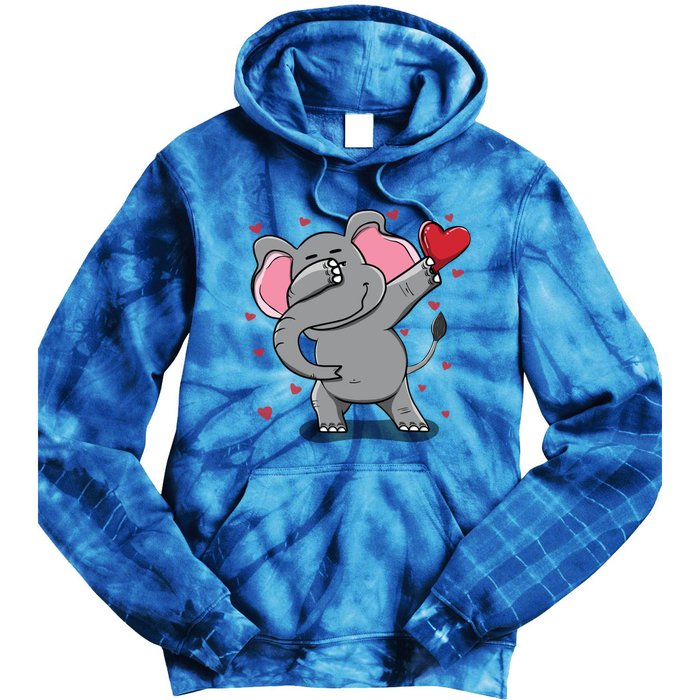 Funny Dabbing Elephant Heart Valentine's Day Gift Funny Gift Tie Dye Hoodie