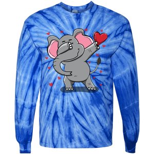 Funny Dabbing Elephant Heart Valentine's Day Gift Funny Gift Tie-Dye Long Sleeve Shirt