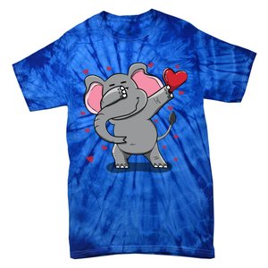 Funny Dabbing Elephant Heart Valentine's Day Gift Funny Gift Tie-Dye T-Shirt