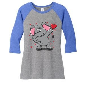 Funny Dabbing Elephant Heart Valentine's Day Gift Funny Gift Women's Tri-Blend 3/4-Sleeve Raglan Shirt