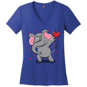 Funny Dabbing Elephant Heart Valentine's Day Gift Funny Gift Women's V-Neck T-Shirt