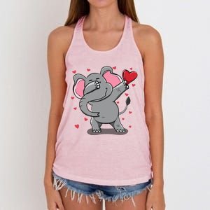 Funny Dabbing Elephant Heart Valentine's Day Gift Funny Gift Women's Knotted Racerback Tank