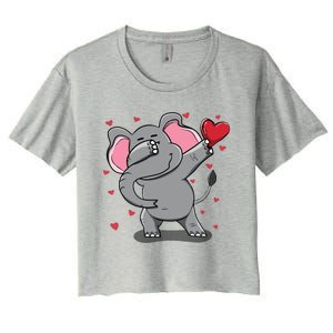 Funny Dabbing Elephant Heart Valentine's Day Gift Funny Gift Women's Crop Top Tee