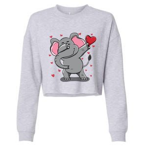 Funny Dabbing Elephant Heart Valentine's Day Gift Funny Gift Cropped Pullover Crew