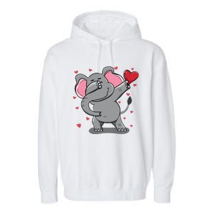 Funny Dabbing Elephant Heart Valentine's Day Gift Funny Gift Garment-Dyed Fleece Hoodie